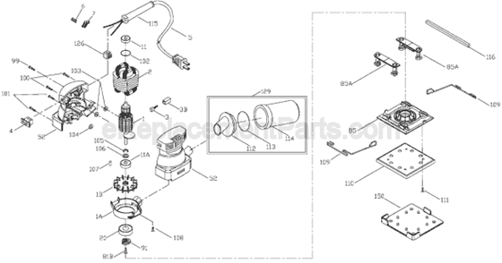 Page A Diagram and Parts List for 341  Porter Cable Sander Polisher
